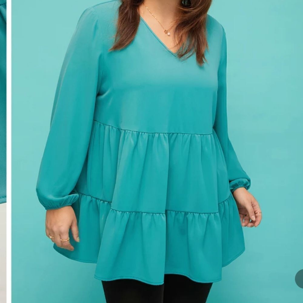 NWT BloomChic tiered Ruffled turquiose shirt 14/XL
